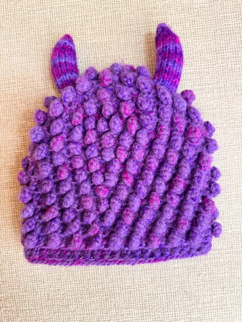 Kids Purple Monster Knit Beanie Hat
